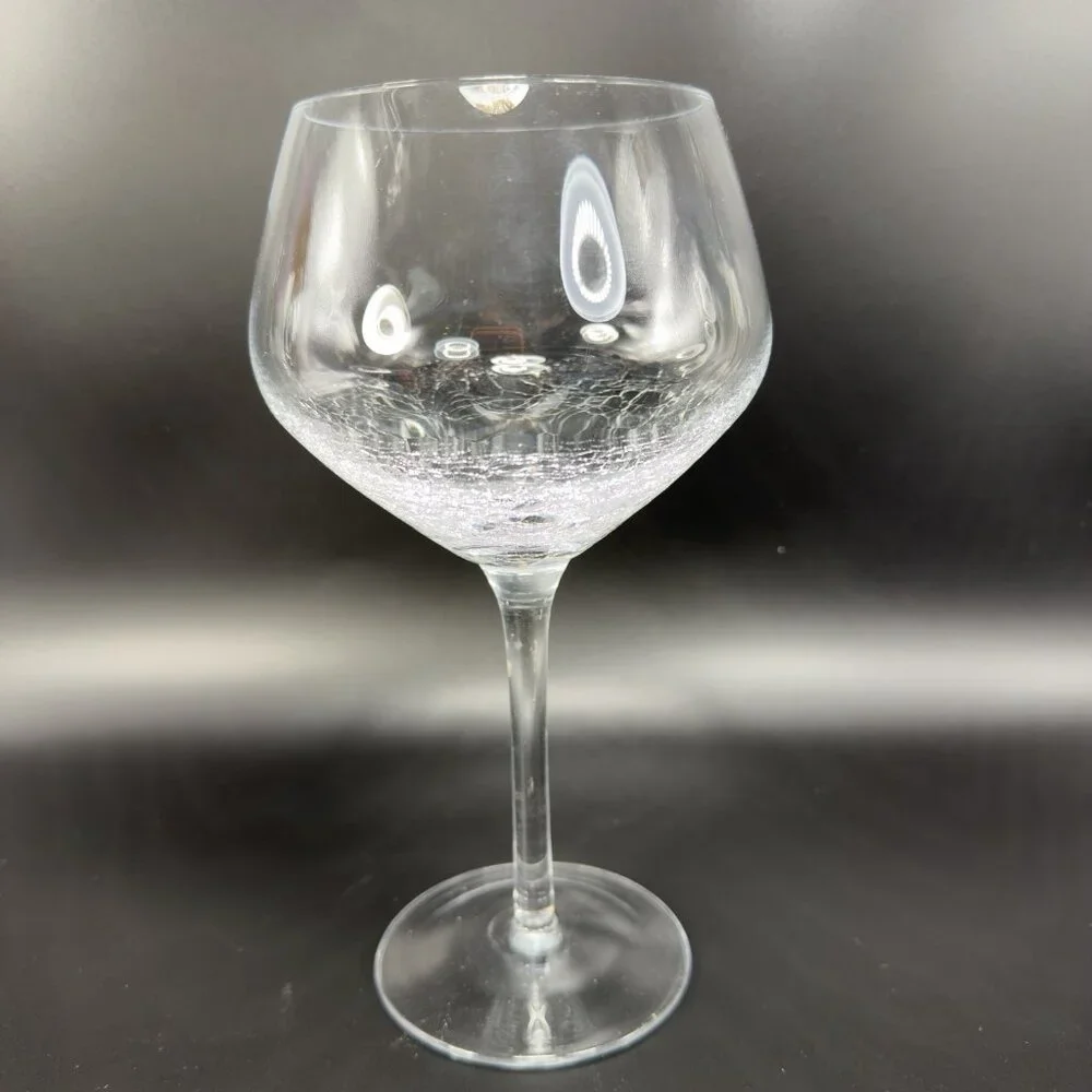 Pier 1 Reflections Balloon Clear Crackled‎ Glass Single Cup Stem Barware Glass